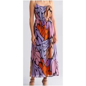 Sam Edelman Butterfly Wing Print Maxi Dress Purple Orange Size XL